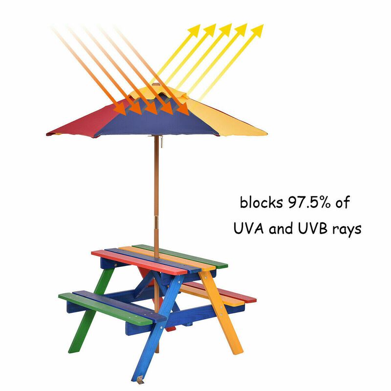 Outdoor 4-Seat Kid's Picnic Table Bench with Umbrella