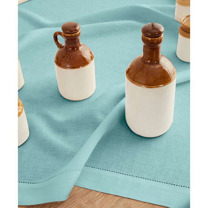 Solino Home 100% Pure Linen Table Throw 52 x 52 Inch | Classic Hemstitch for Valentines