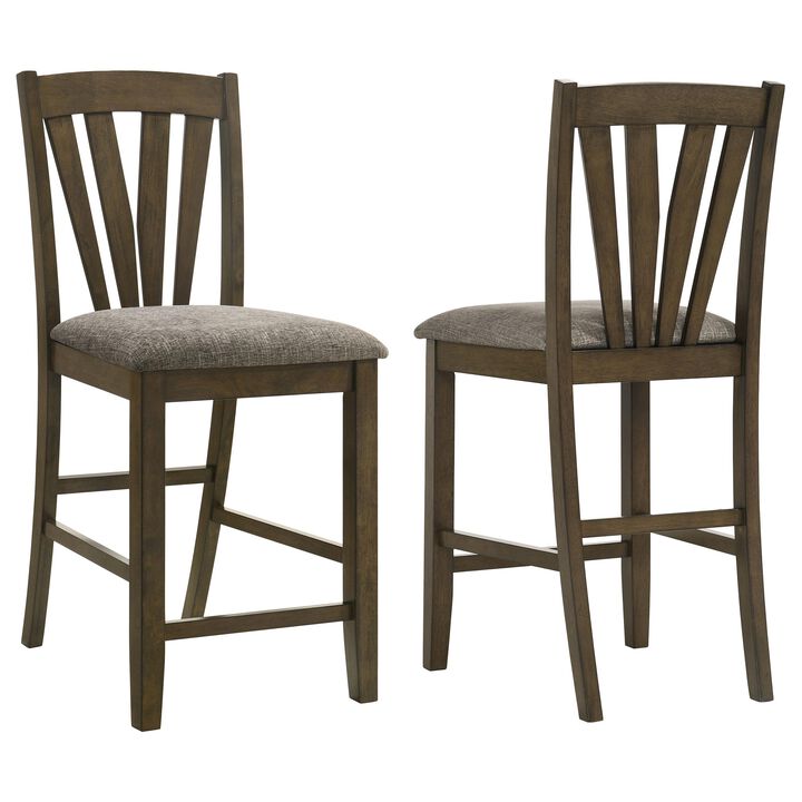 Kana Counter Height Chair Set of 2, Gray Fabric, Brown Wood Frame - Benzara