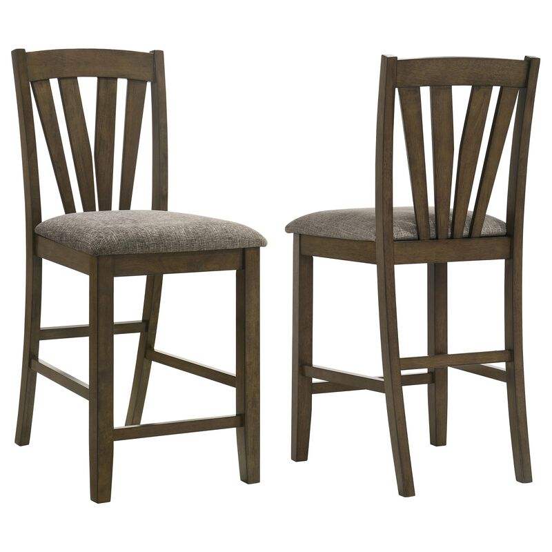 Kana Counter Height Chair Set of 2, Gray Fabric, Brown Wood Frame - Benzara