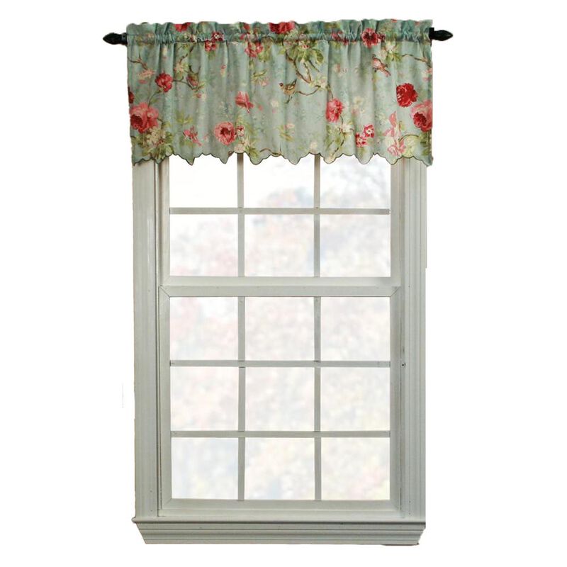 Balmoral Floral Print Semi Sheer Valance Curtain 48-Inch-by-15-Inch - Sage / Wine