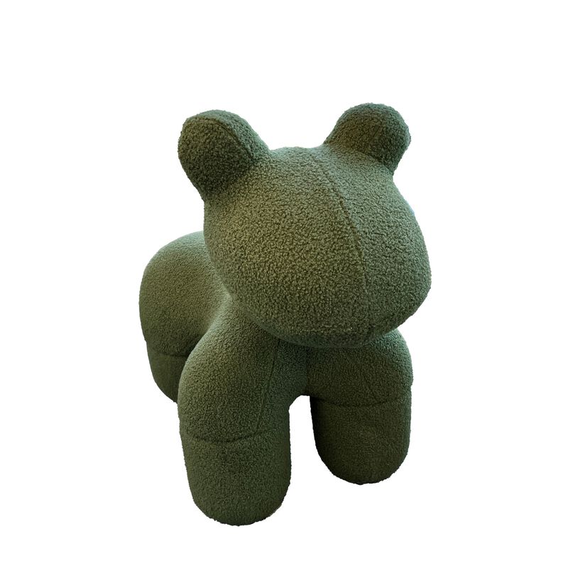 Seira 33 Inch Pony Chair, Stuffed Animal Kids Chair, Green, Solid Wood - Benzara
