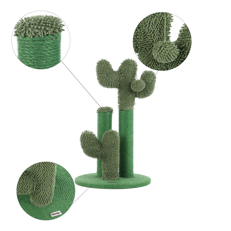 Marfa Modern Jute Triple-Cactus Cat Scratching Post with Fuzzy Toy