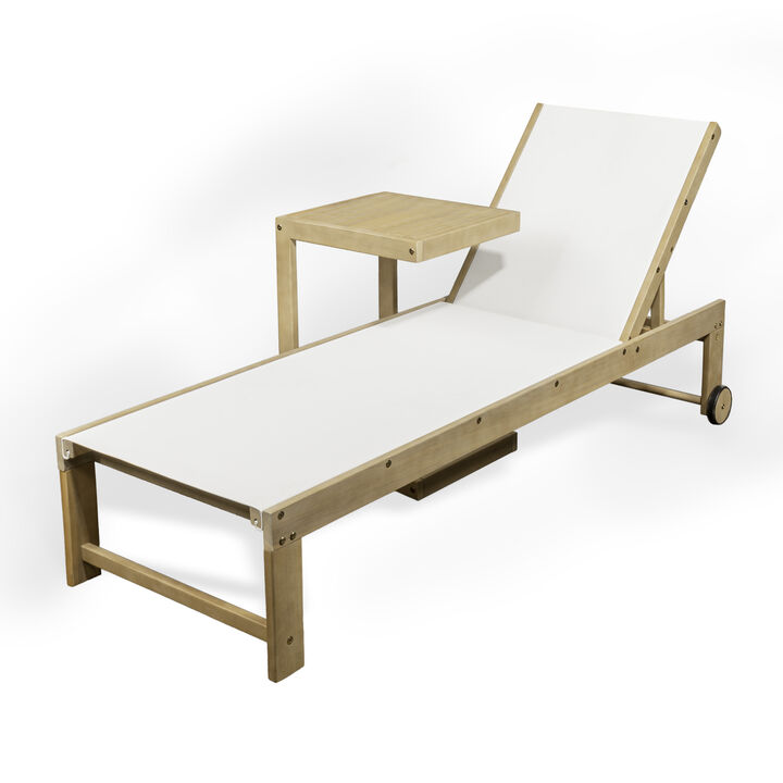 Trabuco Coastal Modern Acacia Wood Mesh 3-Position Outdoor Chaise Lounge Set with Side Table