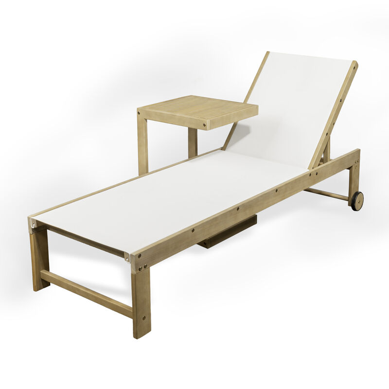 Trabuco Coastal Modern Acacia Wood Mesh 3-Position Outdoor Chaise Lounge Set with Side Table