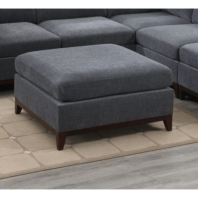 Chenille Fabric Ottoman with Wooden Base
