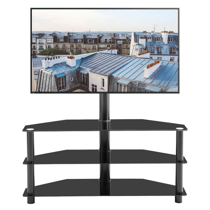 35.4 Inch Black Multi-Function TV Stand Height Adjustable Bracket Swivel 3-Tier