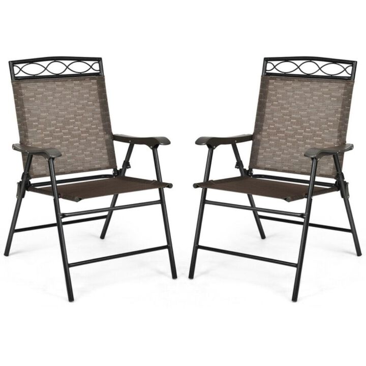 Hivvago Set of 2 Patio Folding Chairs Sling Portable Dining Chair Set with Armrest