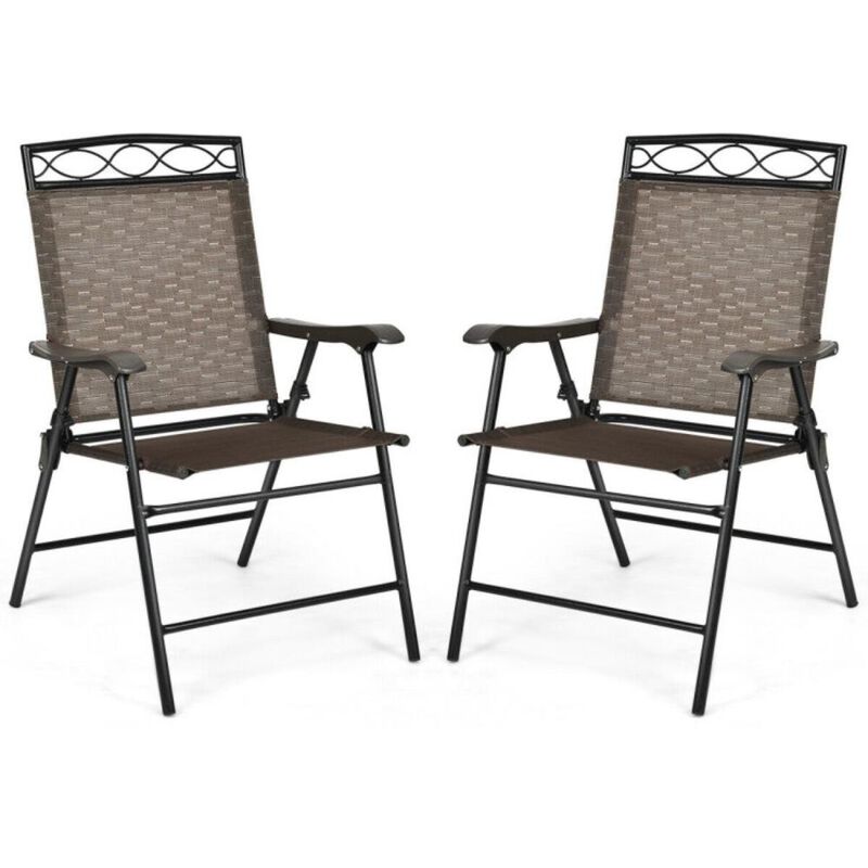Hivvago Set of 2 Patio Folding Chairs Sling Portable Dining Chair Set with Armrest