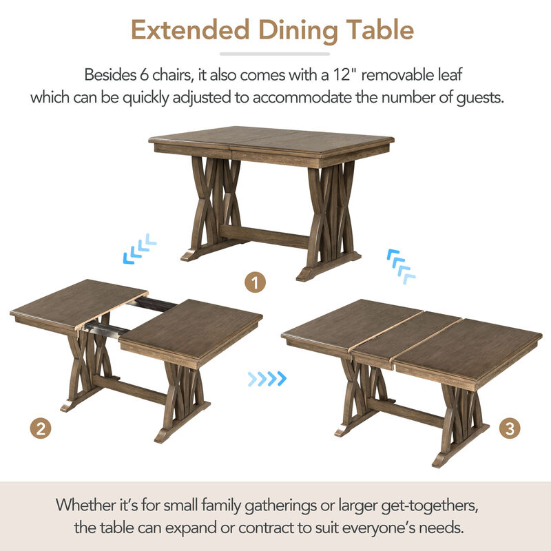 Merax Mid-Century Solid Wood 7-Piece Dining Table Set