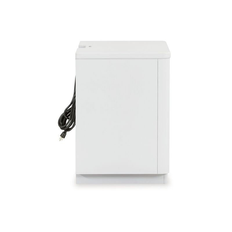 Canaal Nightstand, 2 Drawer, White Solid Wood, 28 Inch, LED Light - Benzara
