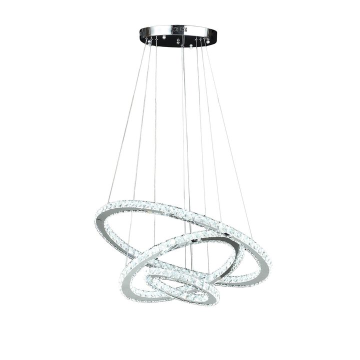 12-47 Inch Adjustable Chandelier, Offset Circle Design Silver Chrome Finish-Benzara