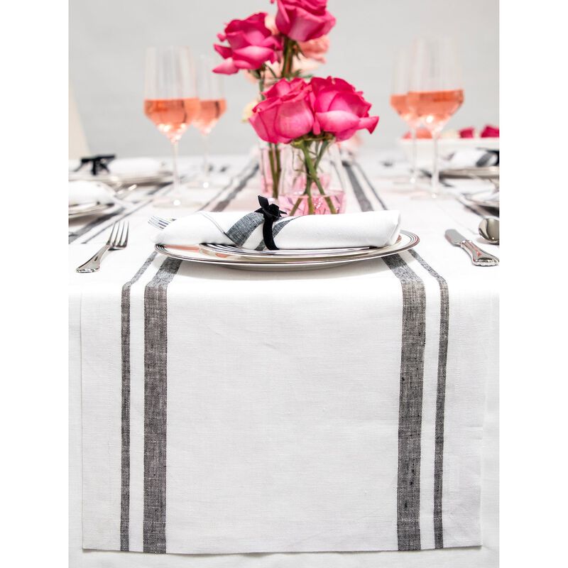 Solino Home 100% Pure Linen Table Runner | French Stripe for Spring & Easter