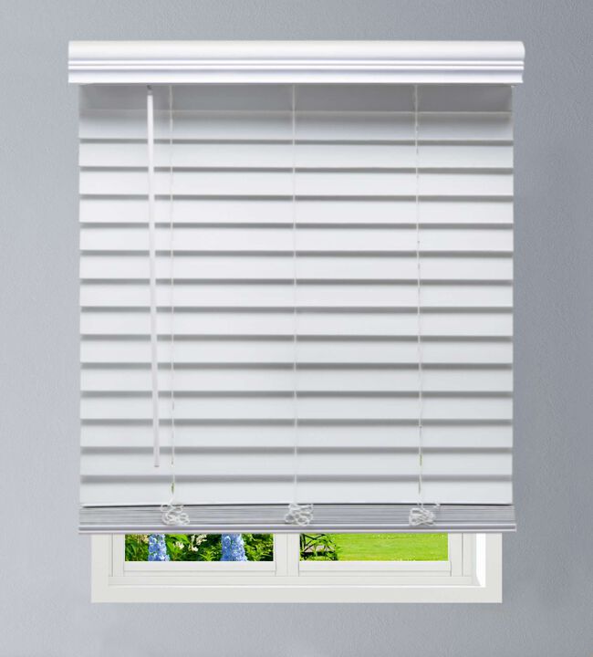 Linen Avenue Custom Cordless Faux Wood Blind White, Outside Mount
