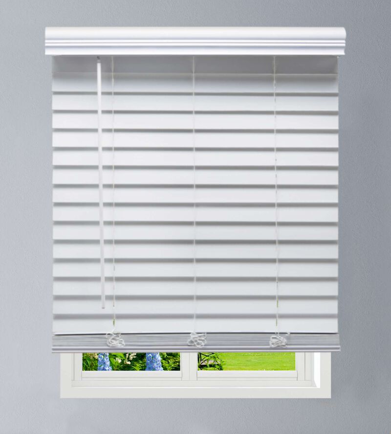 Linen Avenue Custom Cordless Faux Wood Blind White, Outside Mount