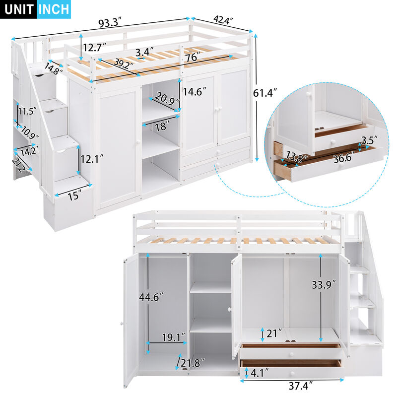 Merax Functional Loft Bed with Wardrobe