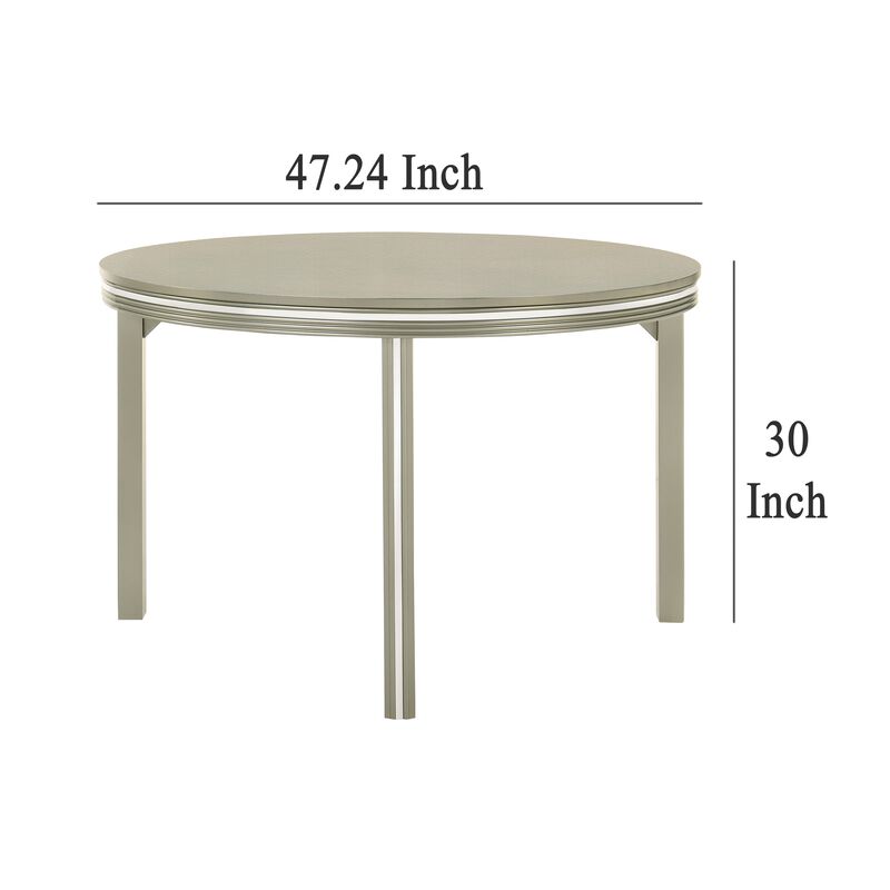 Lumii Dining Table, High Gloss Gray Solid Rubberwood, Round 47 Inch - Benzara