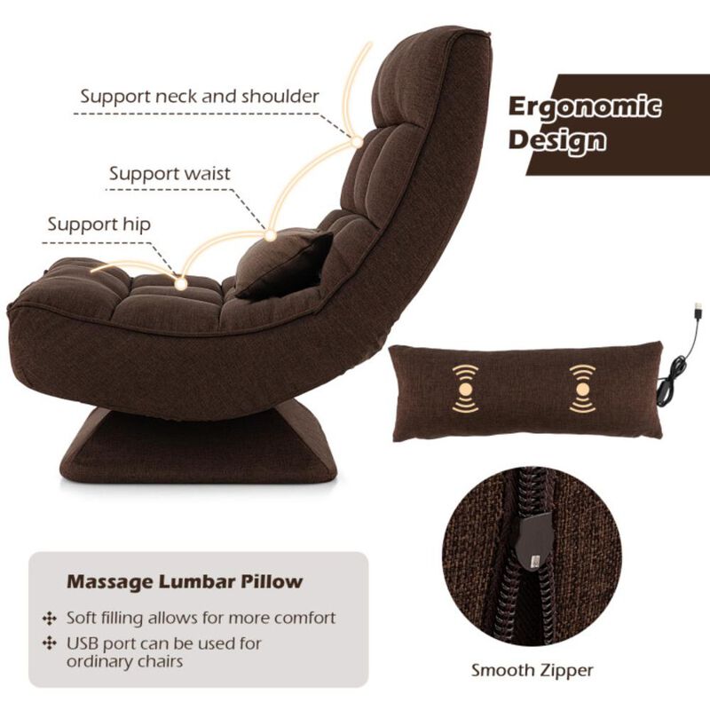 Hivvago 5-Level Adjustable 360Â° Swivel Floor Chair with Massage Pillow