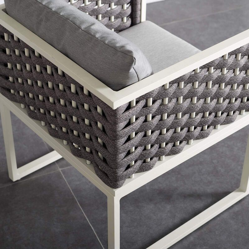 Modway Stance Outdoor Patio Woven Rope Dining Arm Chair in White Gray