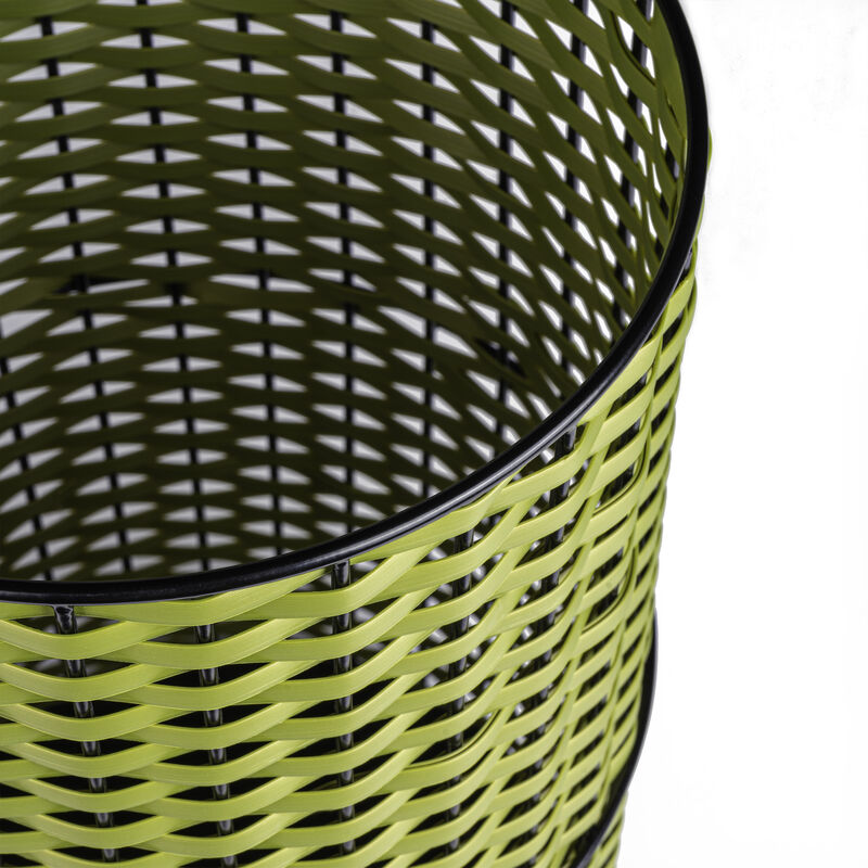 Cecil Modern Faux Wicker Cylinder Waste Basket