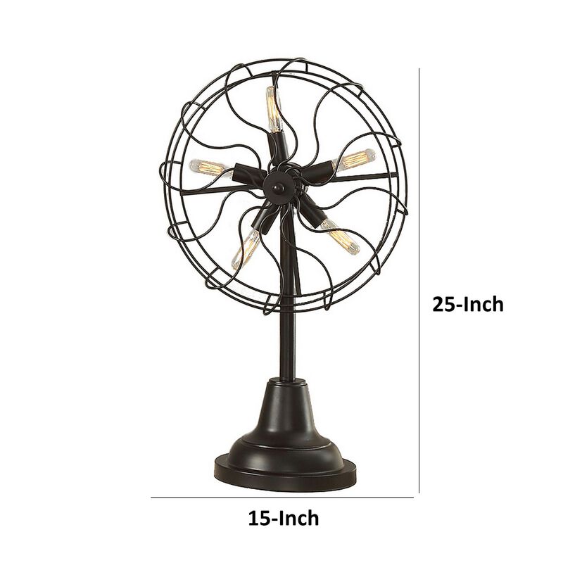 Quinn 26 Inch Accent Table Lamp, Vintage Fan Design, Antique Bronze - Benzara