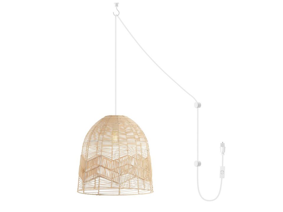 Sofia 1-Light Farmhouse Coastal Rattan 180" Cord Plug-In or Hardwired LED Pendant