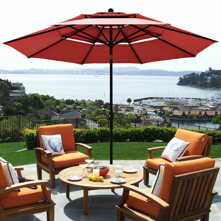 10ft 3 Tier Patio Umbrella Aluminum Sunshade Shelter Double Vented without Base
