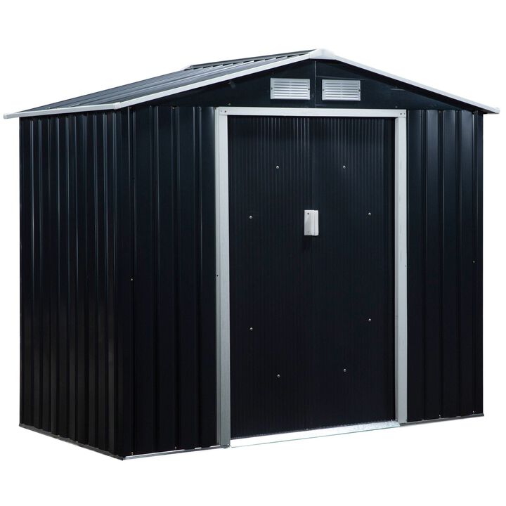 Dark Gray Outdoor Organizer: 7'x4' Metal Garden Shed with Ventilation