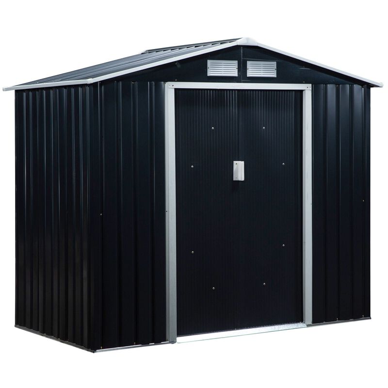 Dark Gray Outdoor Organizer: 7'x4' Metal Garden Shed with Ventilation
