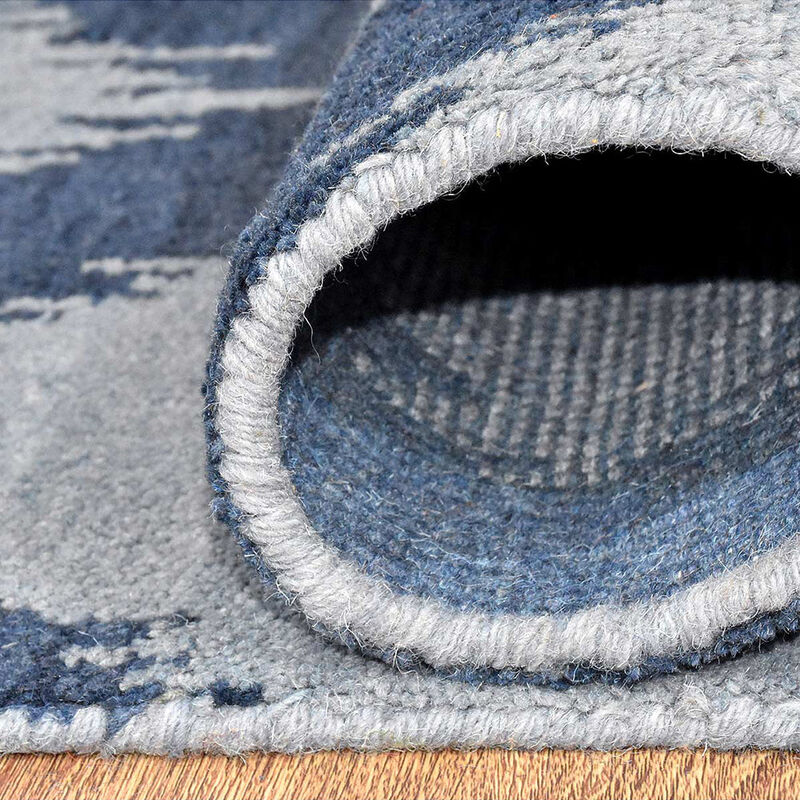 HAND KNOTTED WOOL Geometric AREA RUGS  - 8'x10', Rectangle Shape, Light Blue Blue Color, Geometric Modern, Medium Pile Handmade Area Rugs for Living Room, Bed Room (N00165)