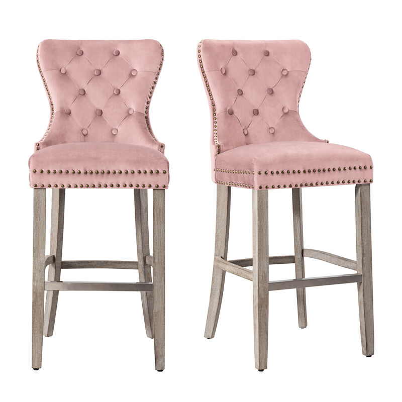 WestinTrends 29" Tufted Velvet Bar Stool (Set of 2)