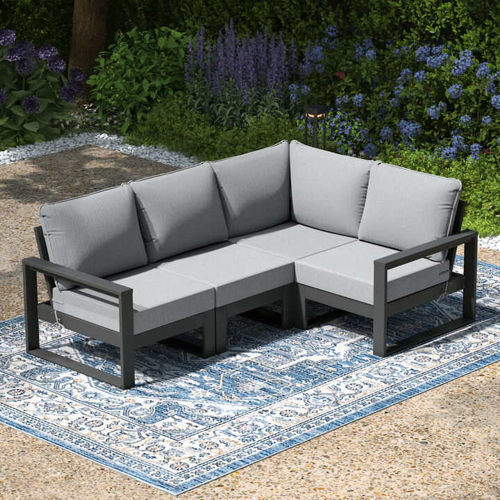 WestinTrends Outdoor 4-Piece HDPE L-Shaped Modular Patio Sofa Furniture Set