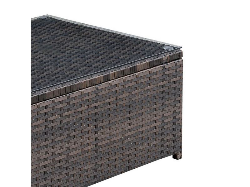 Rectangular Faux Rattan and Aluminum Coffee Table with Glass Top, Brown-Benzara