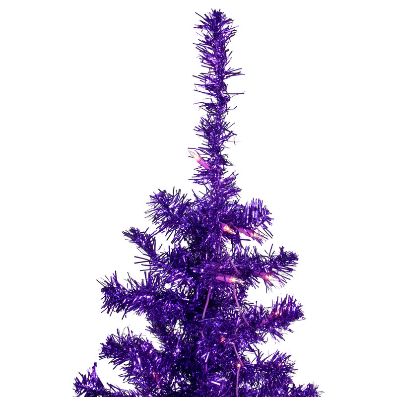 6' Pre-Lit Purple Artificial Tinsel Christmas Tree  Clear Lights