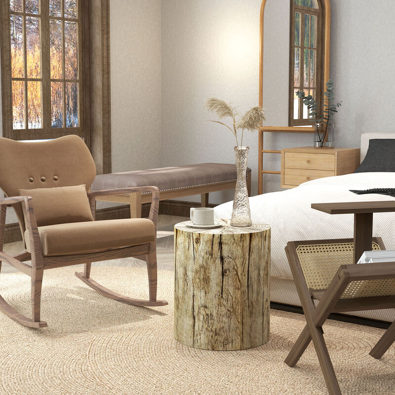 HOMCOM Tree Stump Stool, Concrete Side Table with Wood Grain Finish