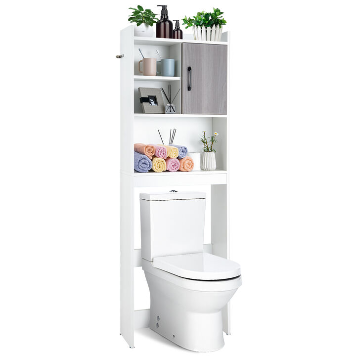 Costway Over The Toilet Storage Cabinet Bathroom Space Saver w/ Open Shelves & Door Costway Over The Toilet Storage Cabinet Bathroom Space Saver w/ Open Shelves & Door
