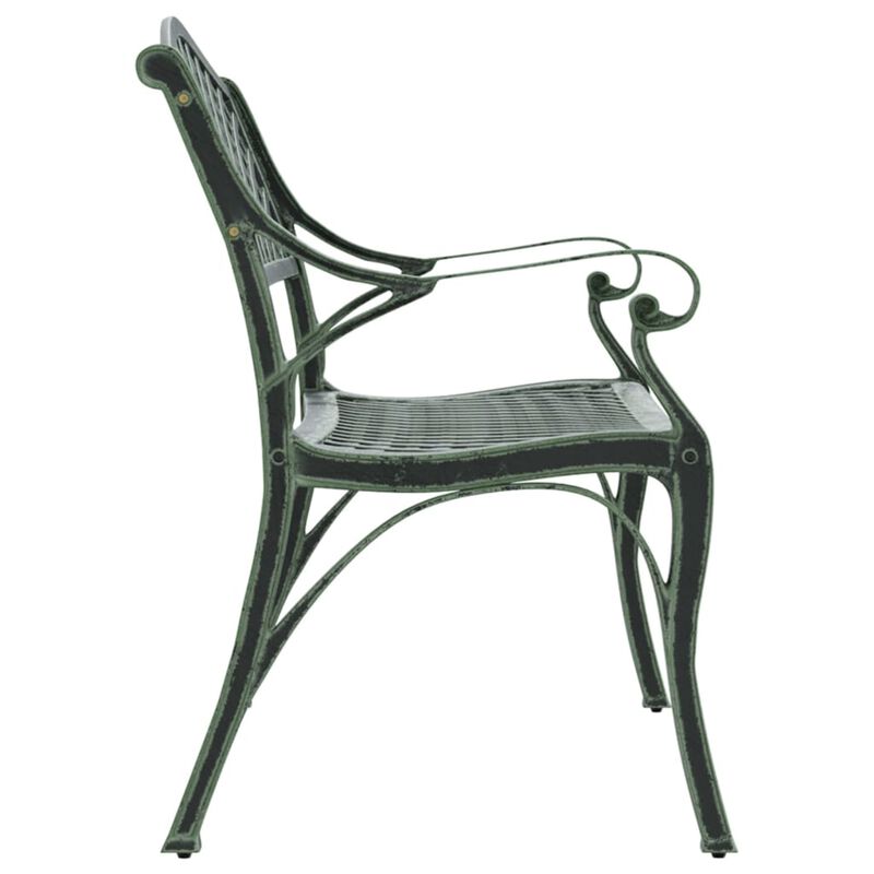 vidaXL Crafted Patio Bench - Comfortable 40.2" Cast Aluminum Green - Weather-Resistant - Charming Floral Detailing - Easy Assembly - Extra Sturdy with Cast Iron Legs