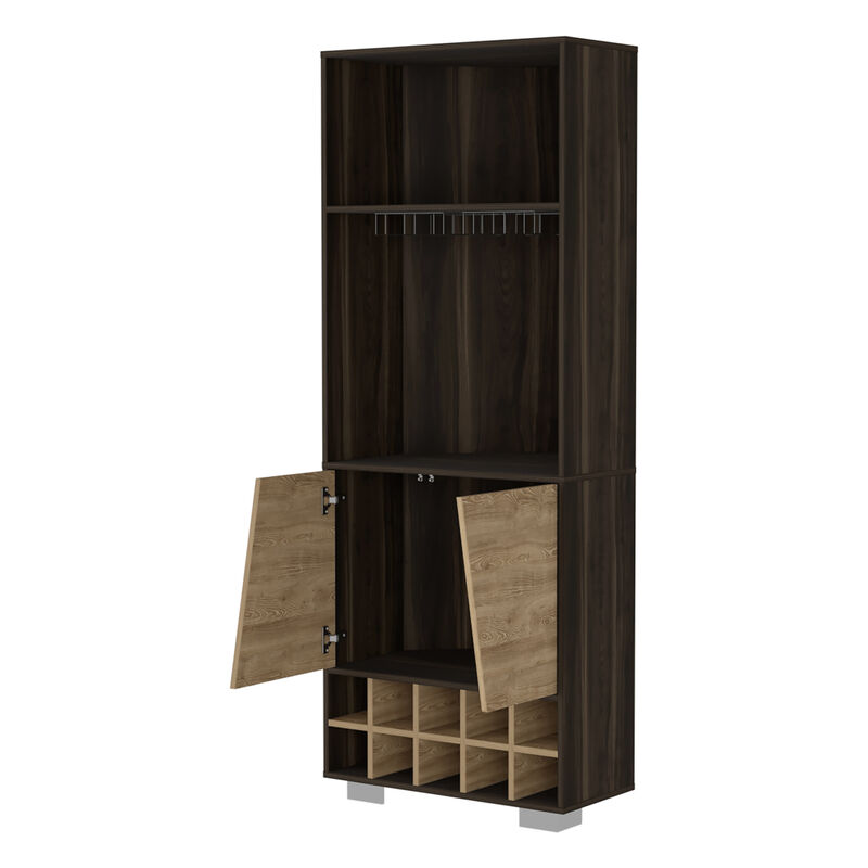 Paso Robles 10-Bottle 3-Shelf Corner Bar Cabinet Dark Oak And Pine