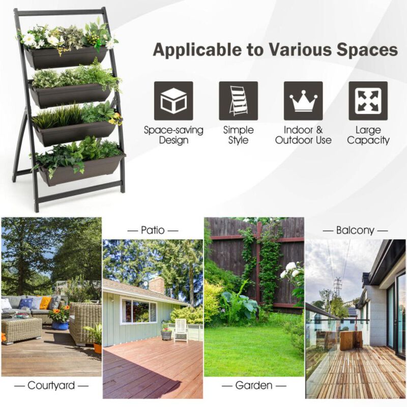 Hivvago 4-Tier Vertical Raised Garden Bed with 4 Containers and Drainage Holes