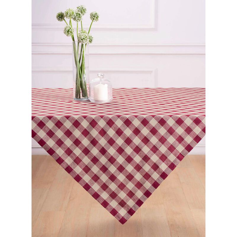 Solino Home 100% Pure Linen Table Throw 52 x 52 Inch | Morgan Check for Thanksgiving, Christmas
