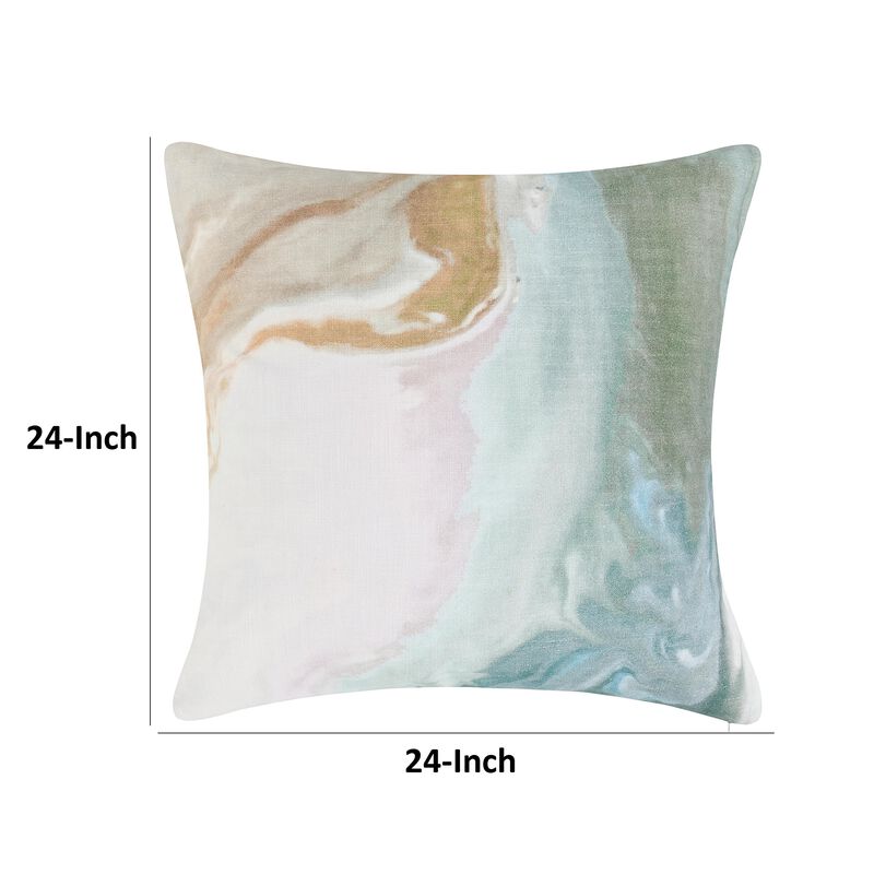 Square Throw Pillow, 24 Inch Multicolor Digital Print Pattern, Cotton - Benzara