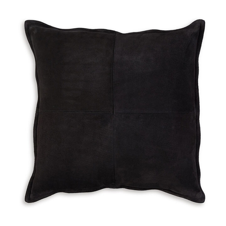 Vale Square Accent Throw Pillow, 20 Inch, Patchwork Design Black Suede - Benzara