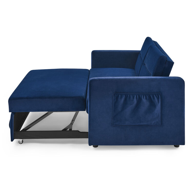 Loveseats Sofa Bed With Pull-Out Bed, Adjustable Back And Two Arm Pocket, Blue (54.5"X33" X 31.5")