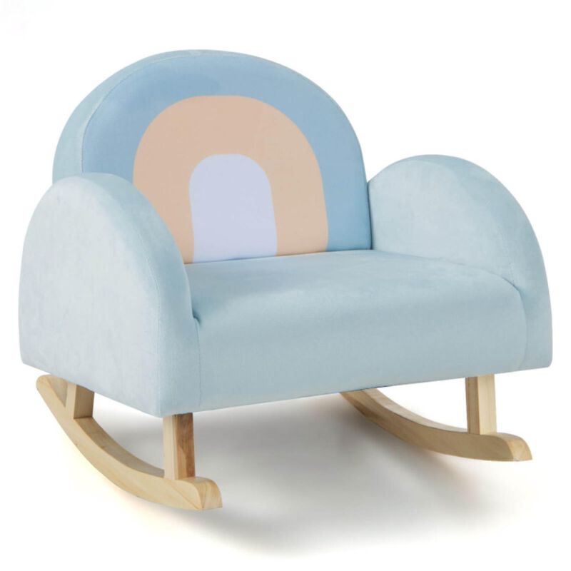Hivvago Toddler Rocking Chair with Solid Rubber Wood Frame Soft Velvet Cover-Blue