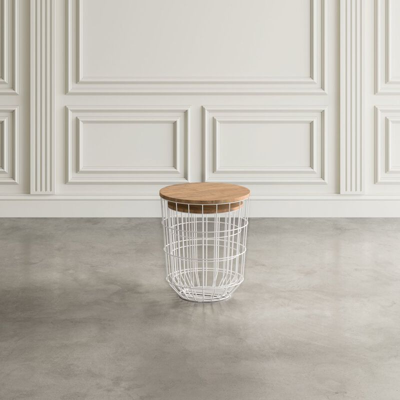 Jofran Global Archive Nested Storage Solid Wood and Metal Basket End Tables (Set of 2)