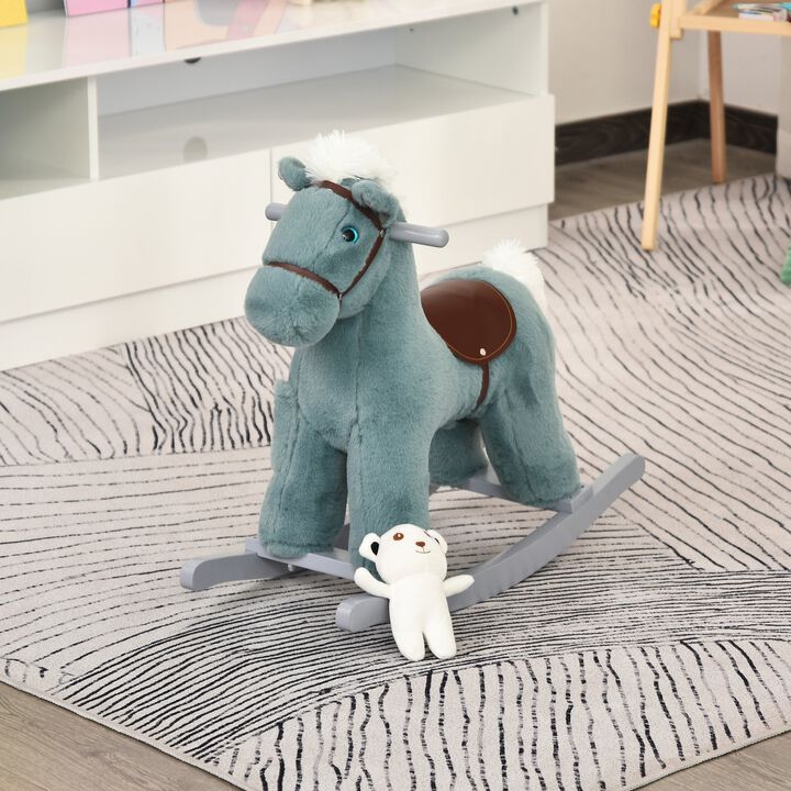 Blue Toddler Rocker: Plush Horse with Bear Toy and Sounds