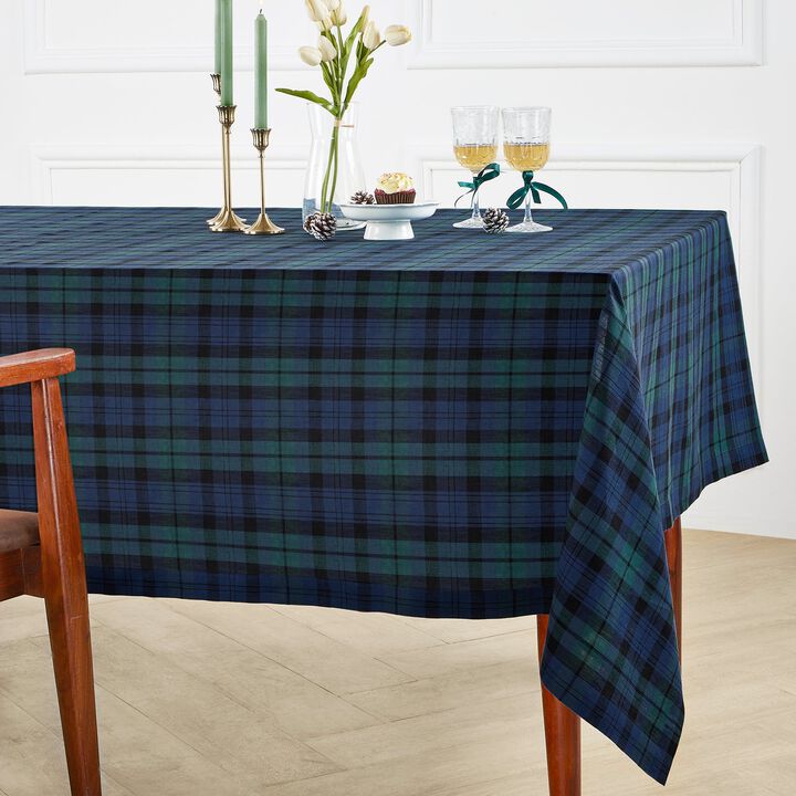 Solino Home 100% Pure Linen Tablecloth | Blackwatch Plaid for Spring and Easter