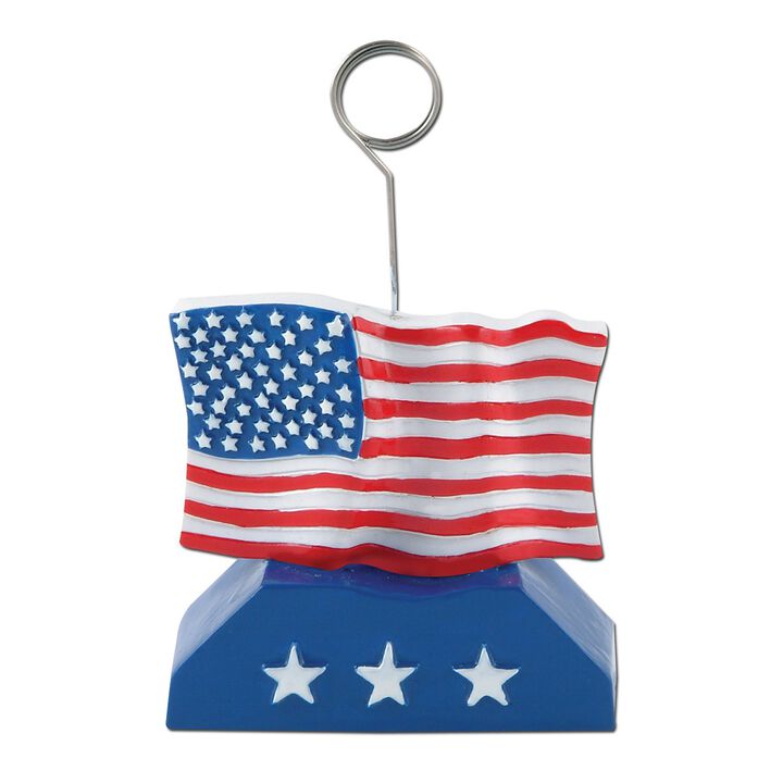 Pack of 6 Red and Blue Flag 4th of July Photo or Balloon Holder Party Decorations 6 oz.
