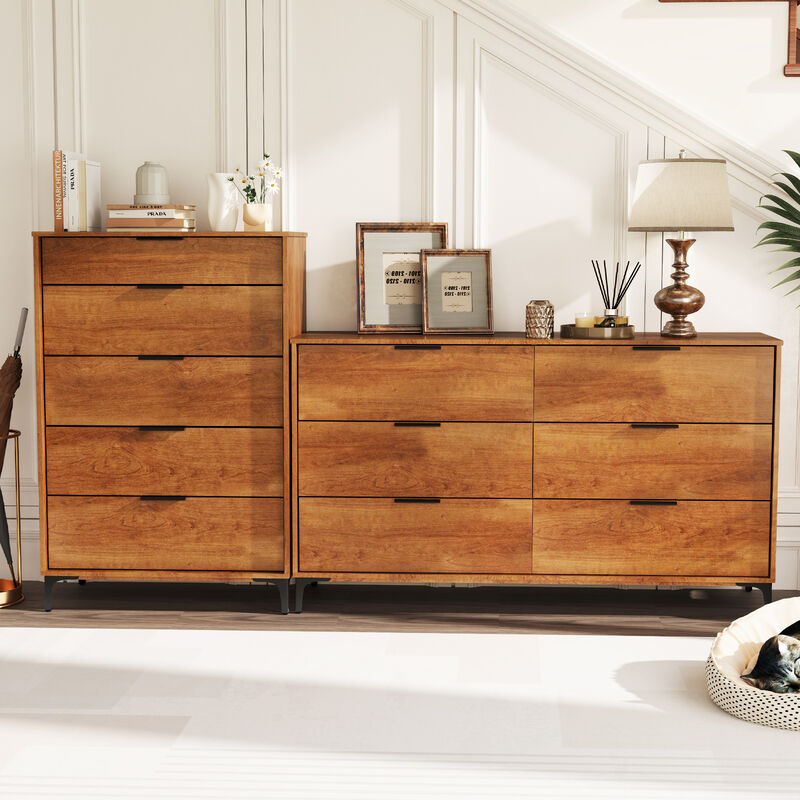 5-Drawer Dresser with Interlock System for Bedroom or Living Room Storage and Organization