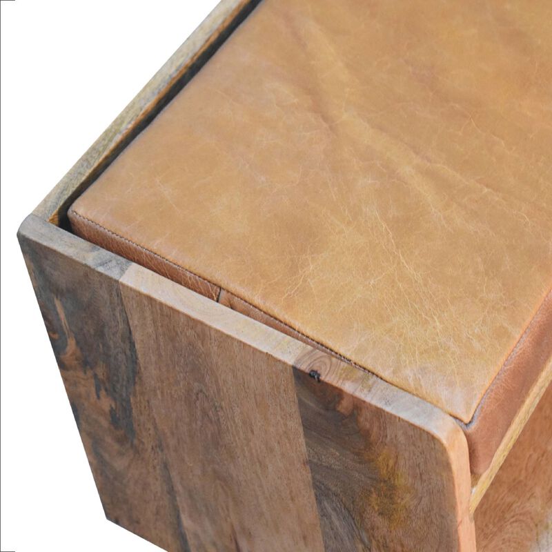 Artisan Furniture  Solid WoodOak-ish Bench with Tan Leather Seat-pad